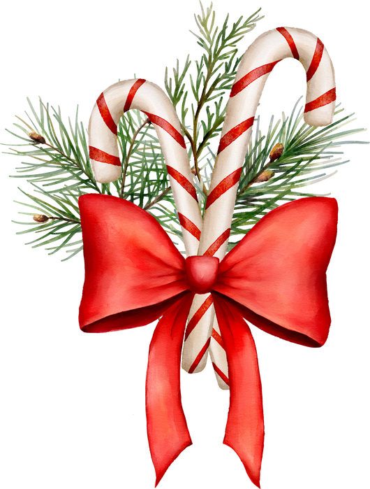 Christmas watercolor decorative candy cane composition